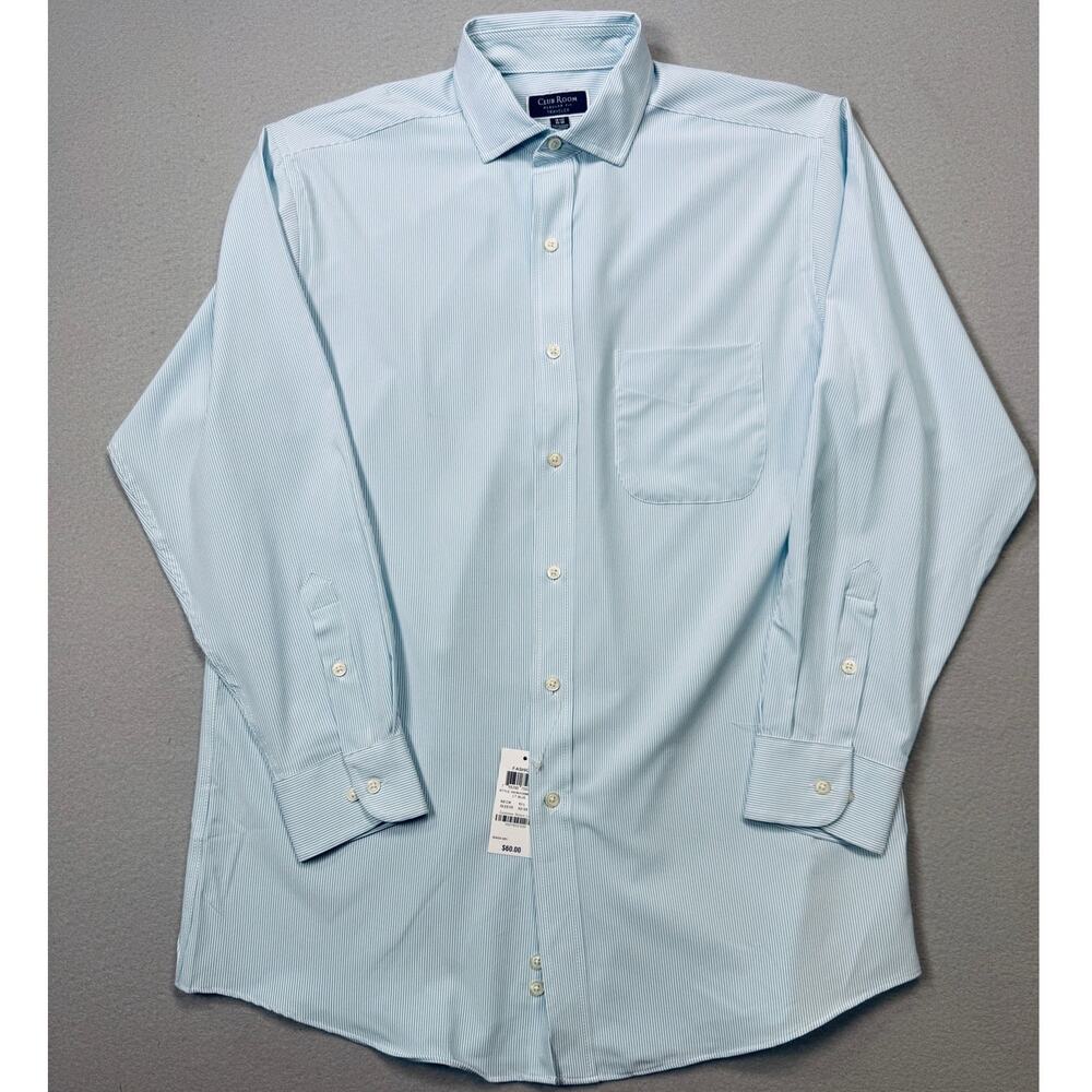 Club Room Men's RegularFit Traveler Fine Stripe Dress Shirt Blue 15.5 32/33 $60